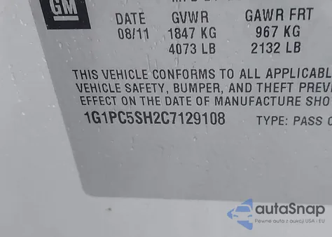 2012 Chevrolet Cruze Ls из США, поврежденный, VIN 1G1PC5SH2C7129108